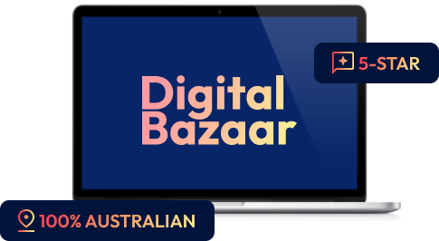 Laptop Displaying Digital Bazaar - 100% Australian 5 Star agency